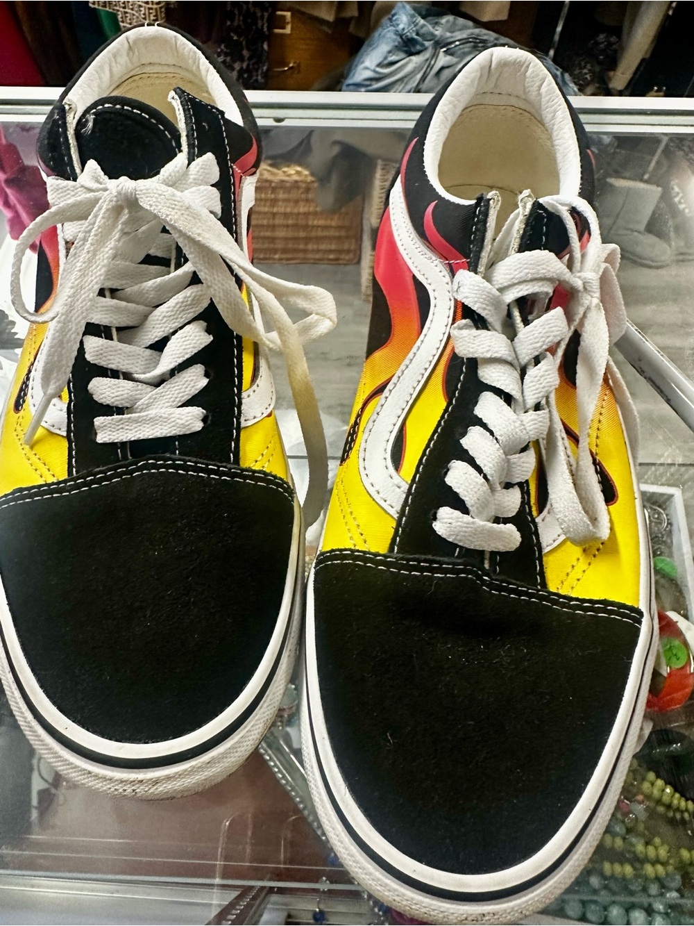 Vans Kids Flame-Print Lace-Up Sneakers - Black/Yellow/Red